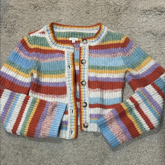 Pilcro Ribbed Multi-Stripe Cardigan Sweater size M EUC - Picture 3 of 6